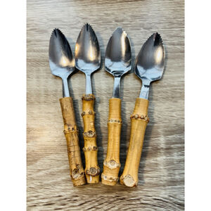 Vintage Japan Grapefruit Spoons Bamboo Handle Set of 4